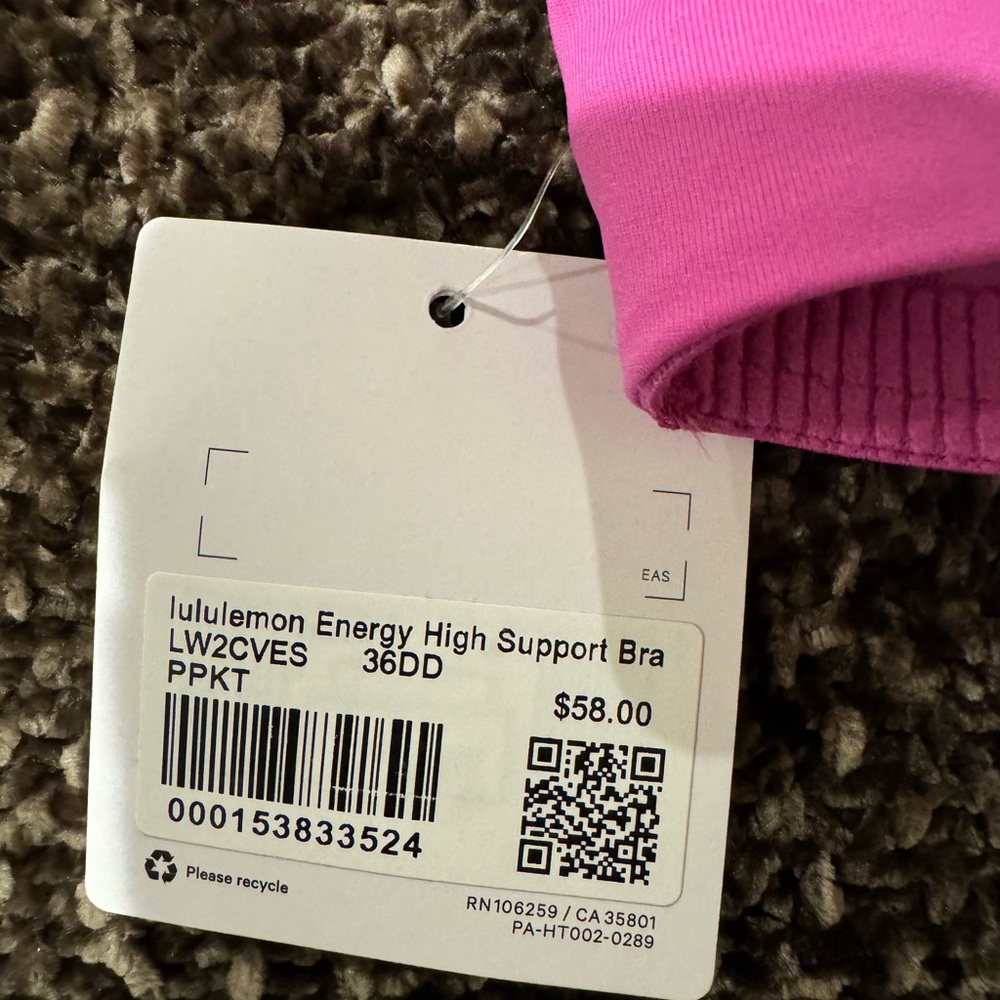 lululemon Energy Bra High Support 36DD Bright Pink